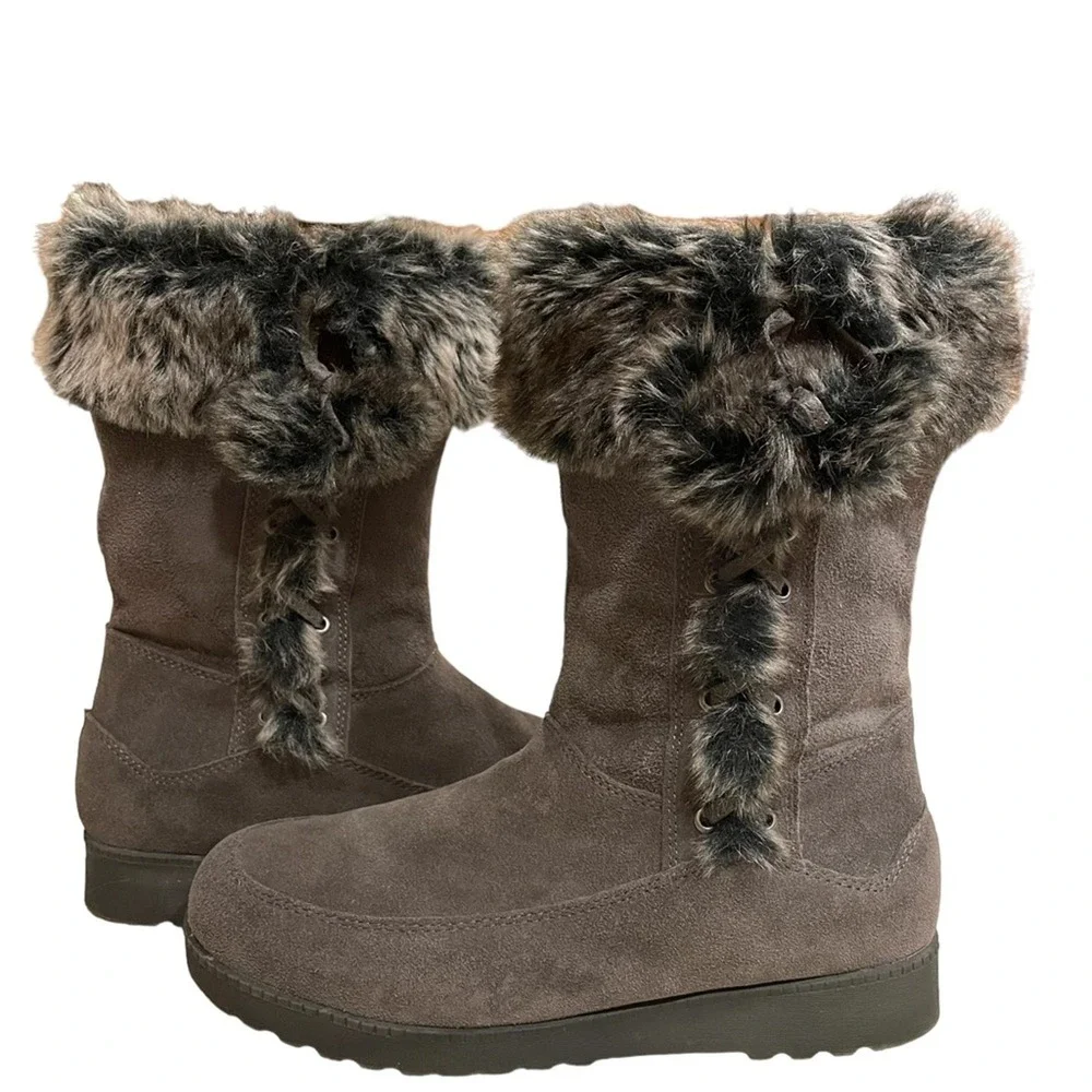 White Mountain Winter Boots Women Size 9.5 Forest Faux‎ Fur Lined Suede Charcoal